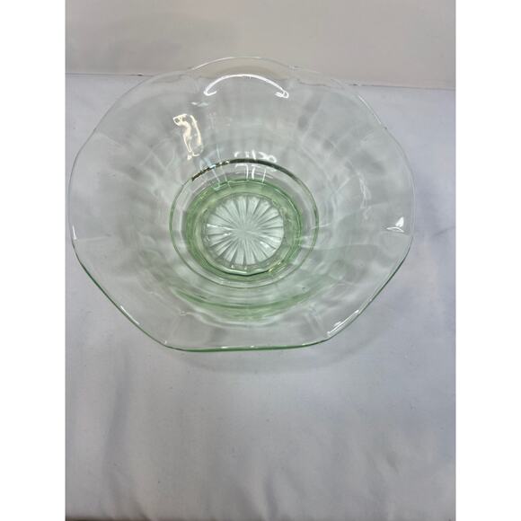 VTG Uranium Ruffle Serving Bowl Green Vaseline Glow Depression Glass. 8.5 in - Picture 3 of 11